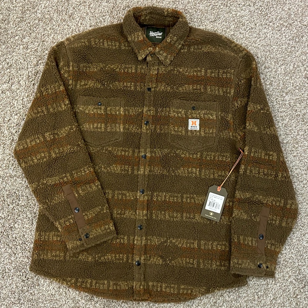 NWT — Howler Brothers Allegheny Fleece Overshirt Mescal Stripe/Earth — Size: XL
